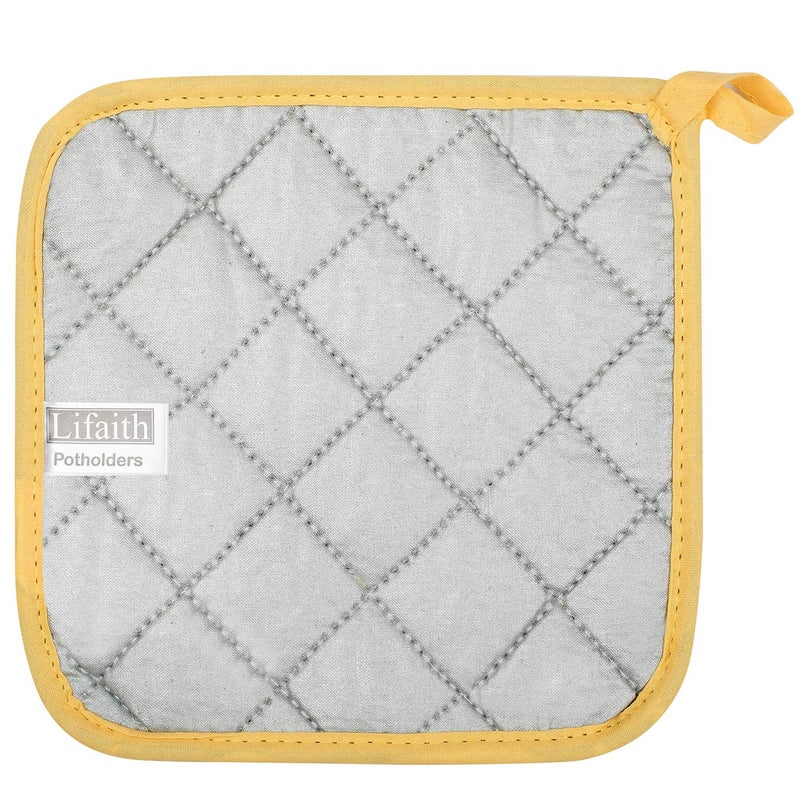 lifaith 100% Cotton Kitchen Everyday Basic Terry Pot Holder Heat Resistant Coaster Potholder for Cooking and Baking Set of 5 Yellow - Image 4